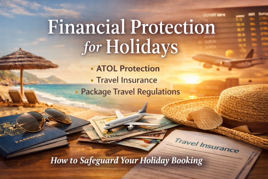 Financial protection for holidays including ATOL protection, travel insurance and UK package travel regulations.